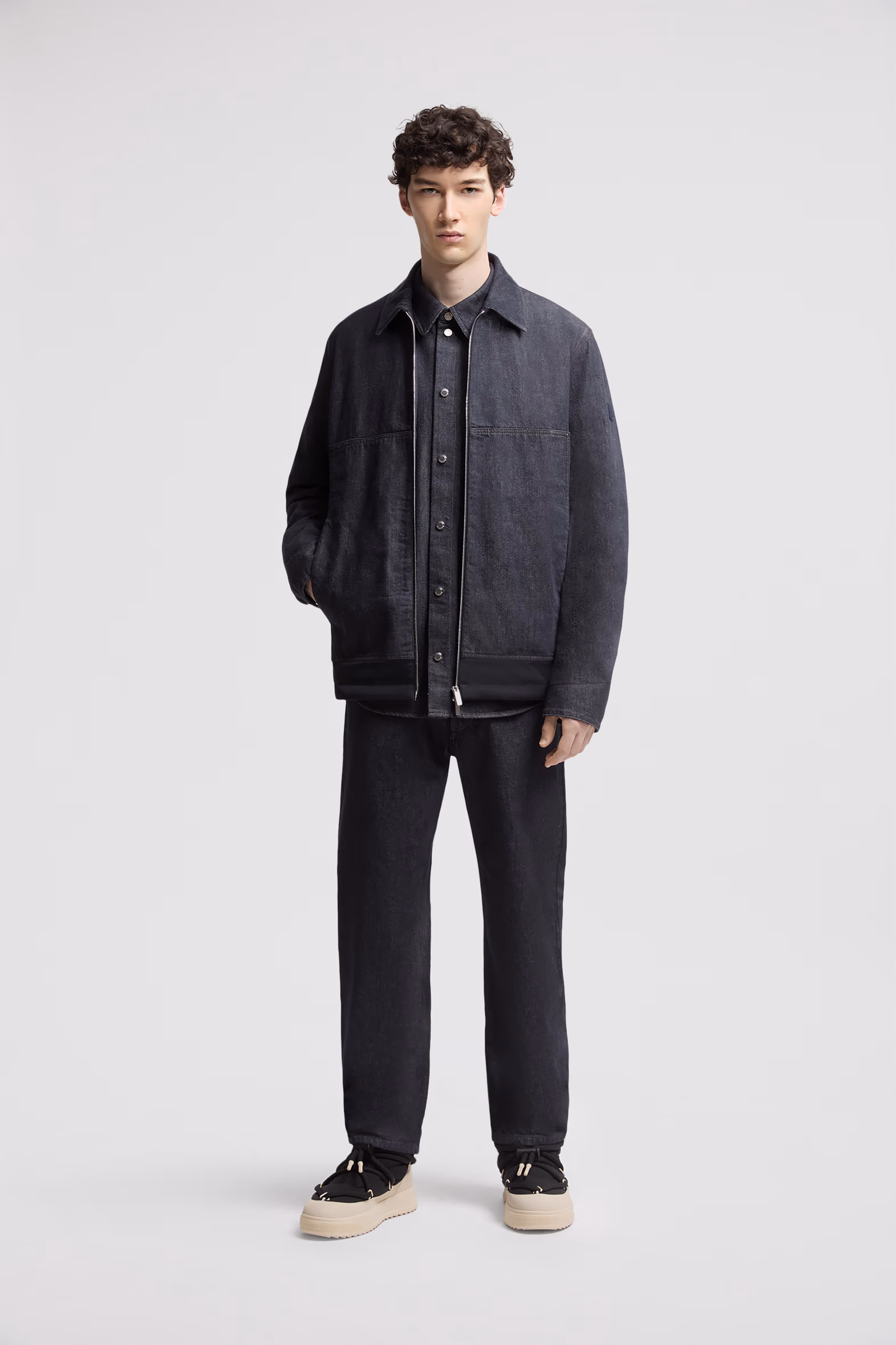 Ormoy Denim Down Shirt Jacket Men Denim Blue Moncler 0
